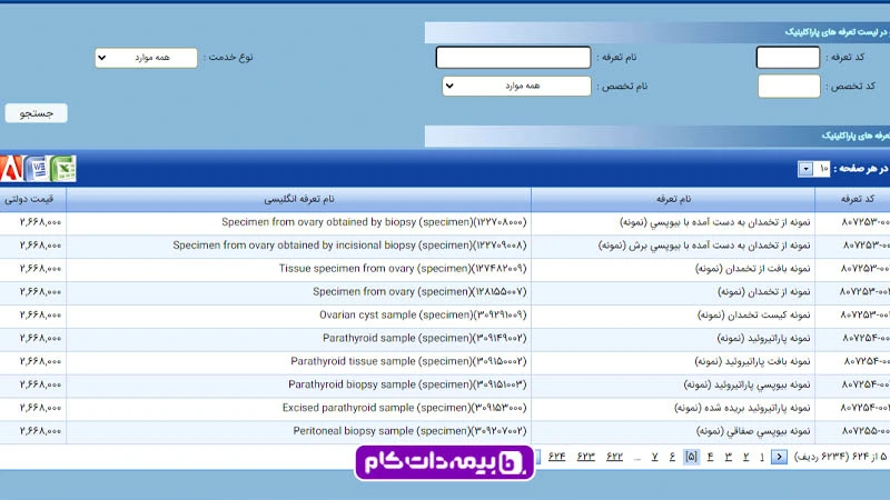 مشاهده تعرفه پاراکلینیک در سایت بیمه تامین اجتماعی