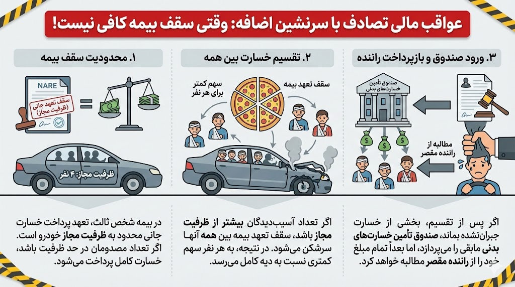 مسئولیت راننده مقصر در تصادف با سرنشینان مازاد بر ظرفیت مجاز