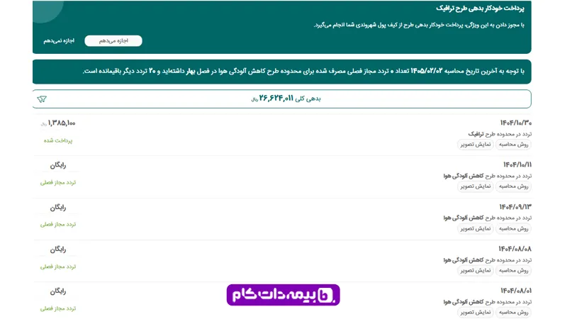 مشاهده تردد در طرح ترافیک